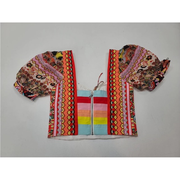 Alice + Olivia Margarite Tie Front Cropped Puff Sleeve Crop Top Size XS READ - Picture 2 of 9